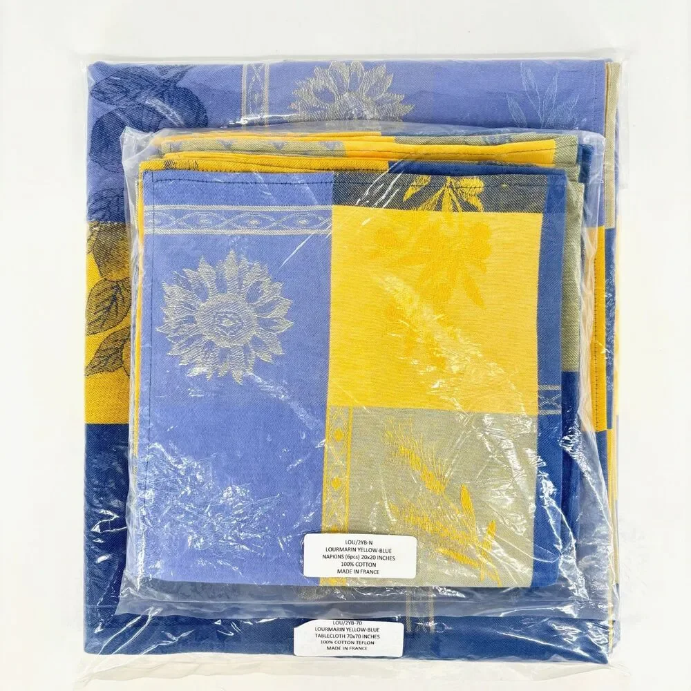 La Maisonnette French Provencal Yellow Blue Tablecloth 70x70